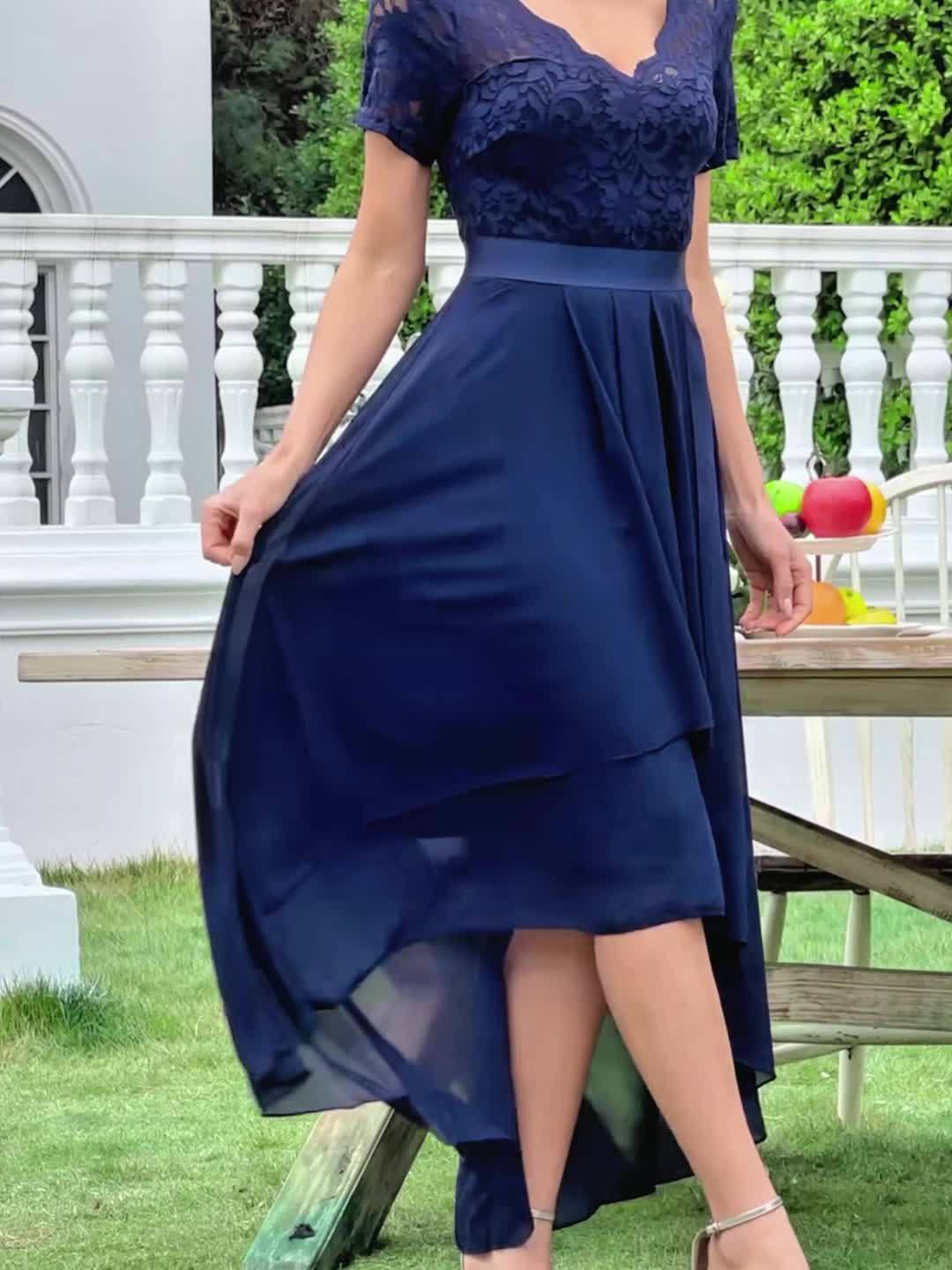 Robe Mi-Longue Dentelle Florale Femme – Élégante Robe Cocktail Col V, Invitée Mariage Printemps Automne Hiver
