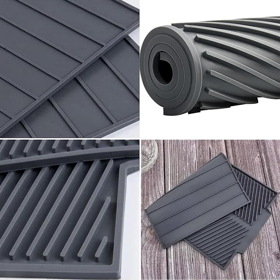 Flexible Rubber Drying Mat Countertop Silicone Draining Tray Glasses Sink