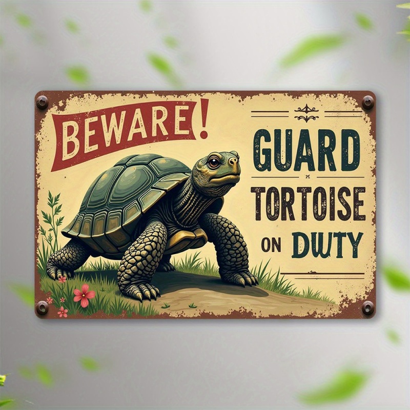 TEMU 2d Flat, [2d Flat] Retro Sea Turtle Warning Sign Gift With Pre-drilled Holes, Humorous Design, Perfect For Rustic Home Or Cave Decor., 2d Flat