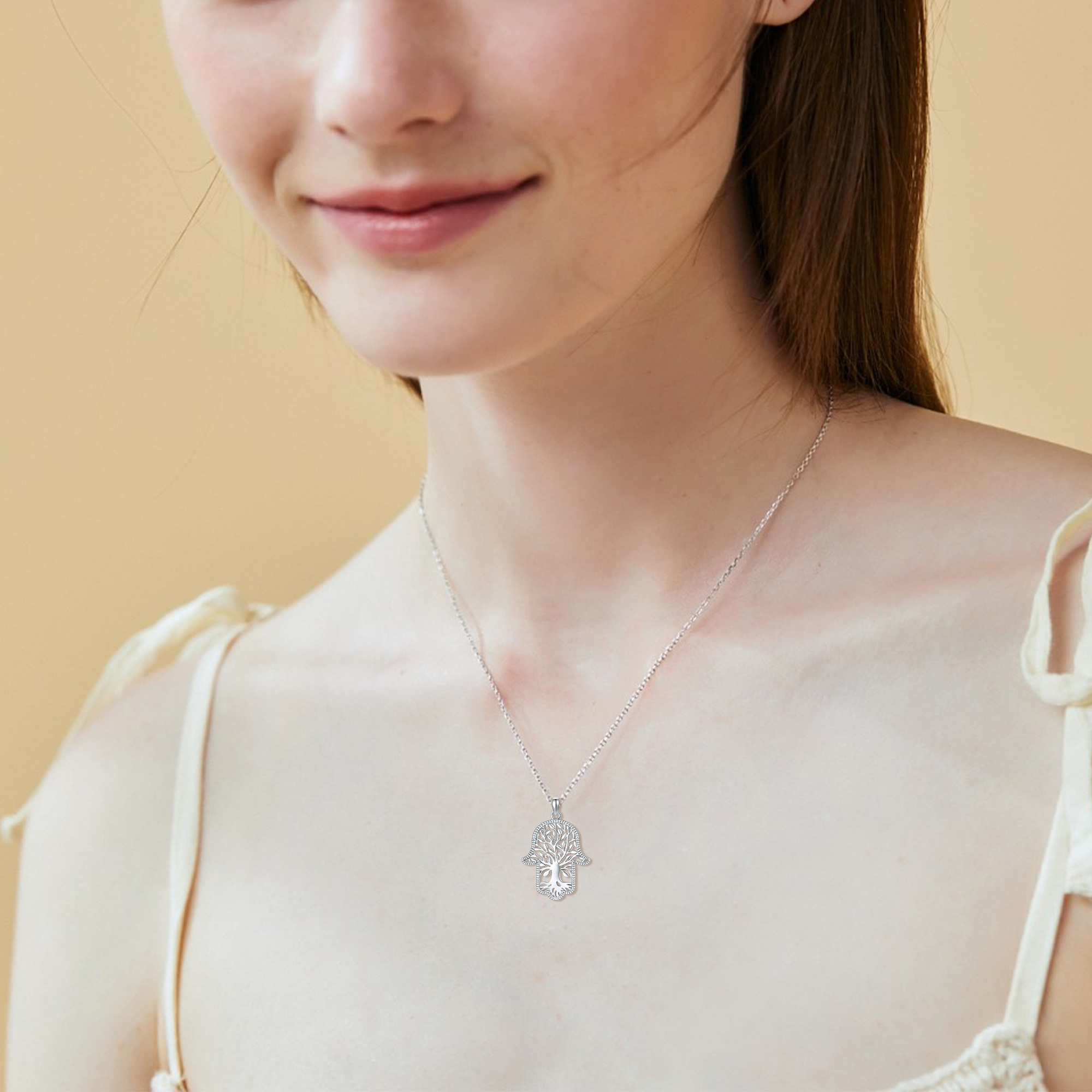 Women's 925 Sterling Silver Hamsa Hand Tree of Life Necklace