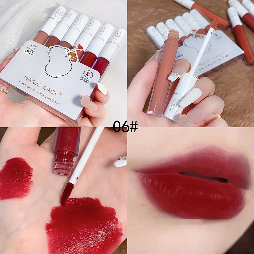 6pcs Bear-Themed Matte Velvet Makeup Brush Set for Students