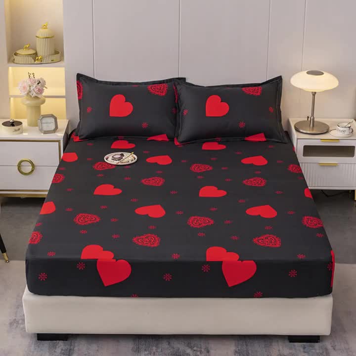 Love Print Fitted Sheet Set Dustproof Non slip Mattress - Temu