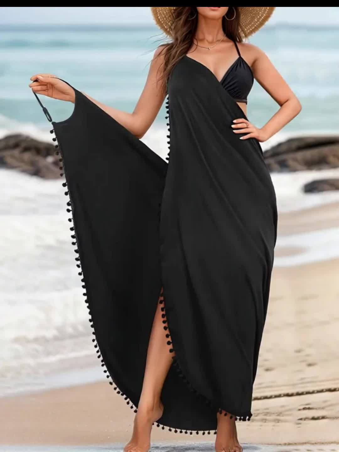 IMEKIS Boho zomerjurk voor dames, mouwloos, V-hals, kanten jurk, bikini