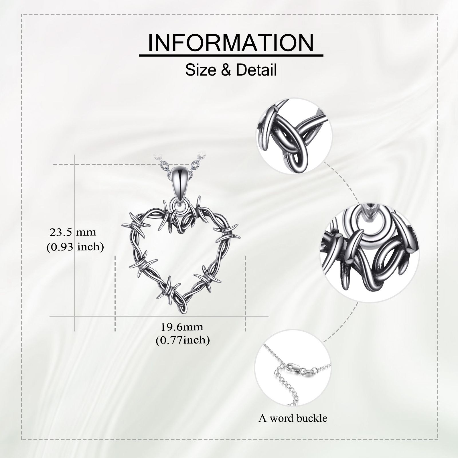 925 Sterling Silver Heart Thorn Necklace, Meaningful Gift