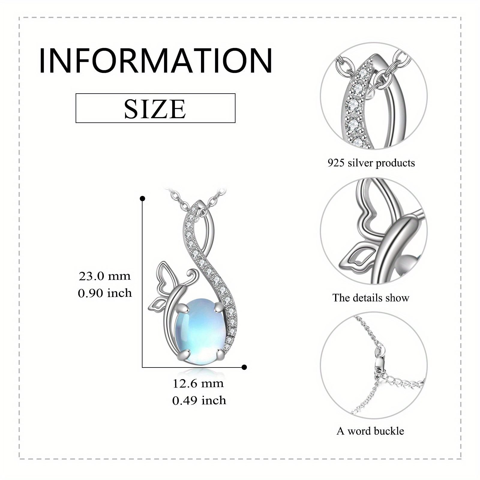 Women's 925 Sterling Silver Butterfly Moonstone Pendant Necklace