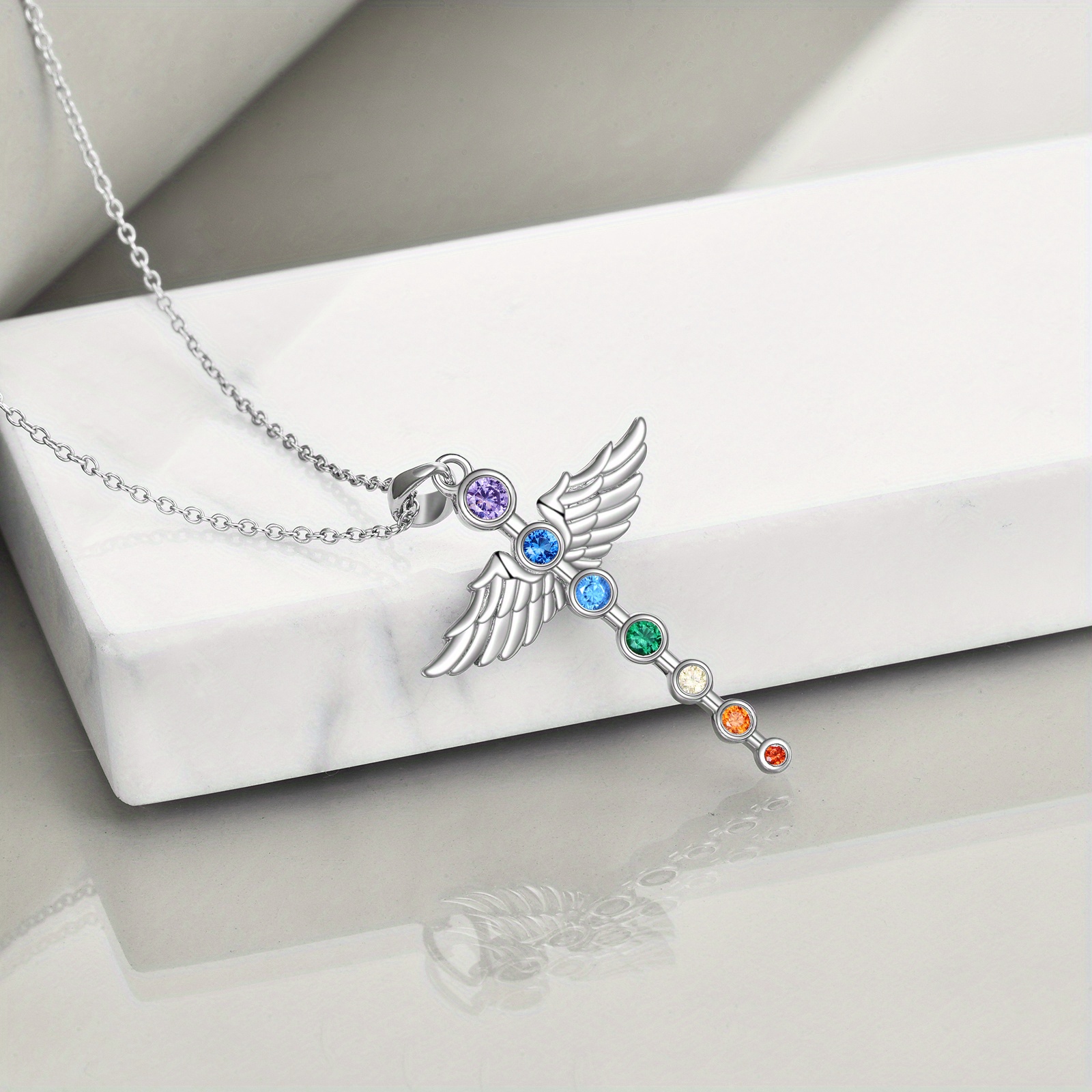 Women's Chakra Angel Synthetic Pendant Necklace, Spiritual Gift