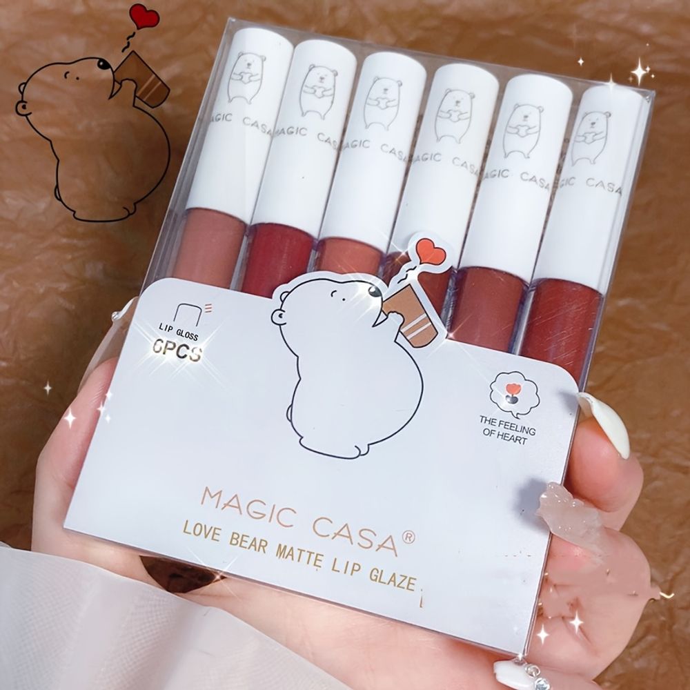 6pcs Bear-Themed Matte Velvet Makeup Brush Set for Students