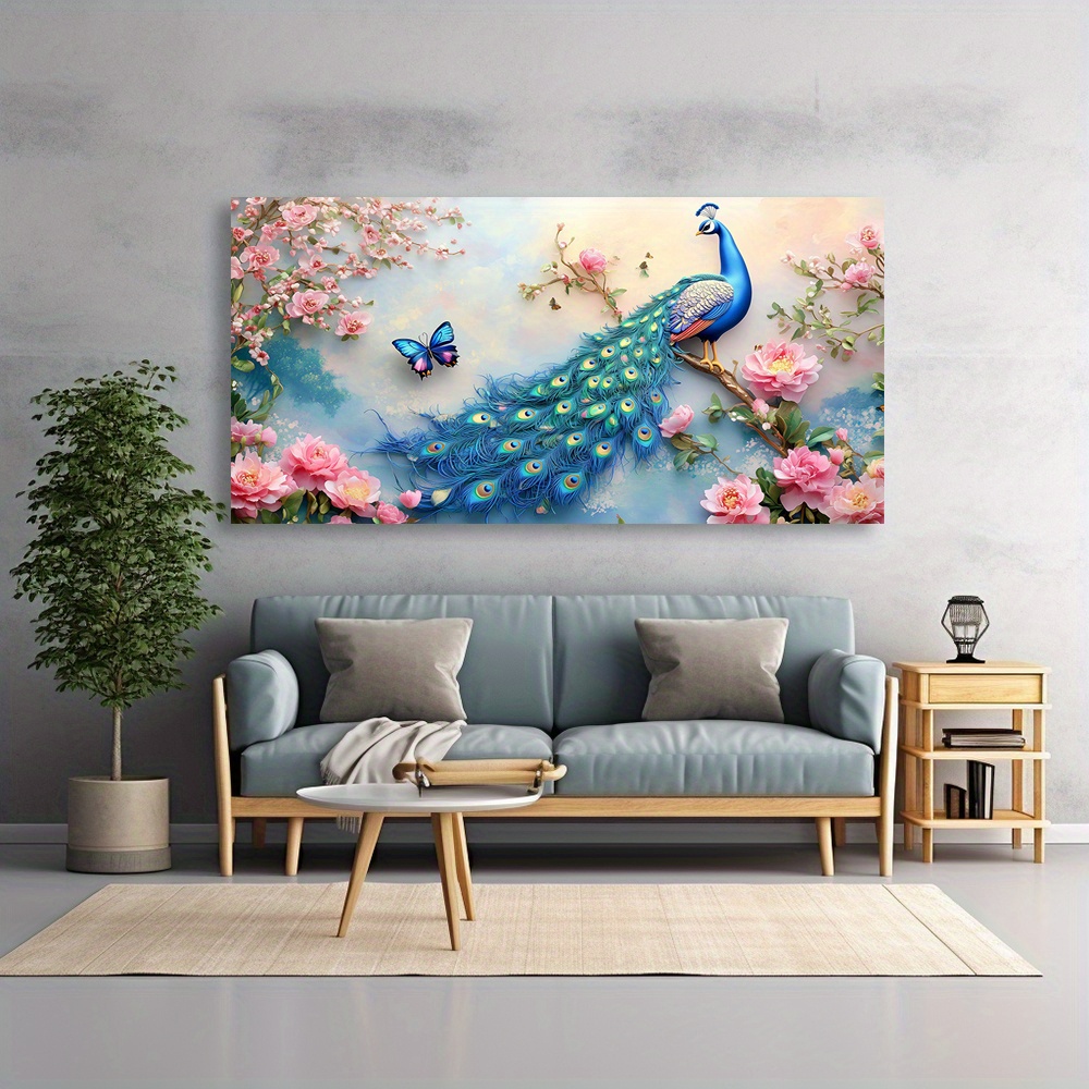 Peacock & Floral Abstract Canvas Wall Art