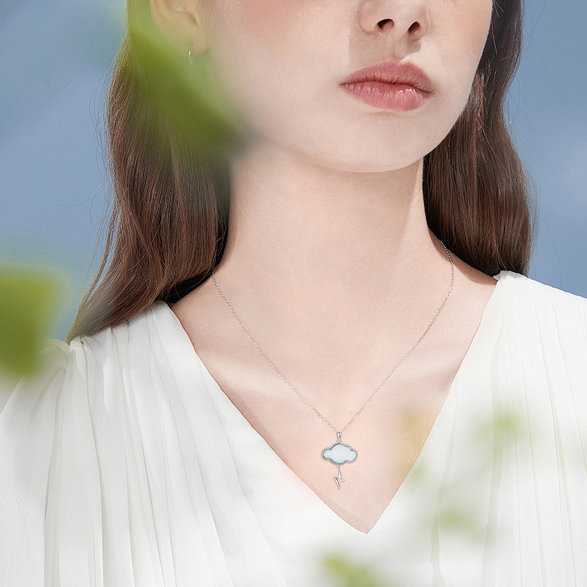 Unisex 925 Sterling Silver Synthetic Opal Cloud Necklace