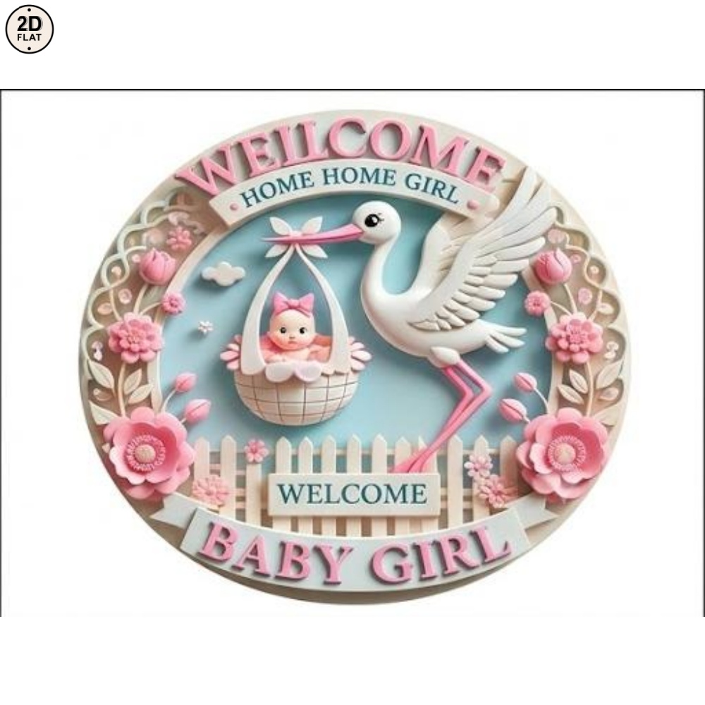 Image of 2d Flat - 1pc Round Metal Sign Welcome Baby Girl Themed Sign. Perfect For Home, Office, Bar, Or Garden Decor 20x20cm 2d Flat