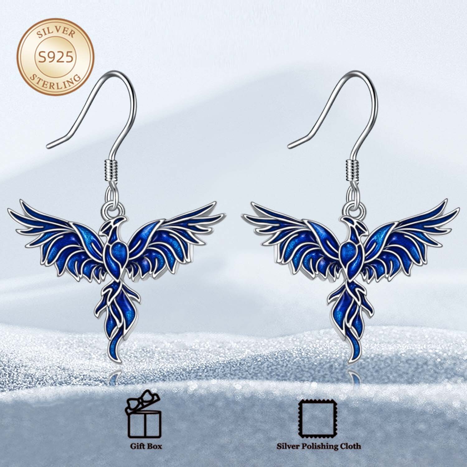 Purple Gradient Phoenix Earrings, 925 Sterling Silver