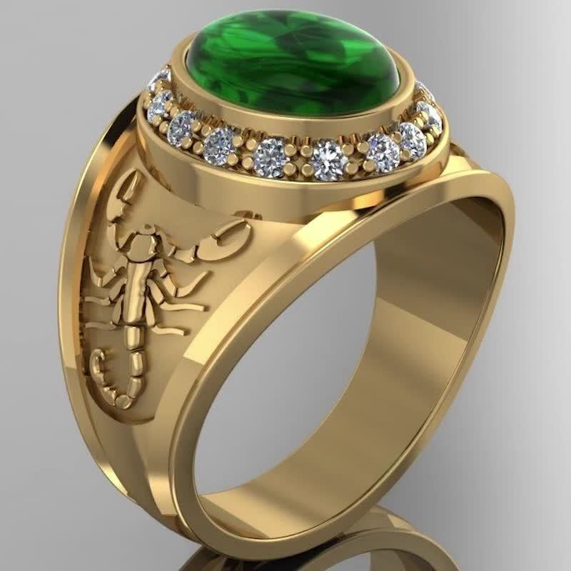 Men's Bold Scorpion Ring, Green Cubic Synthetic Zirconia
