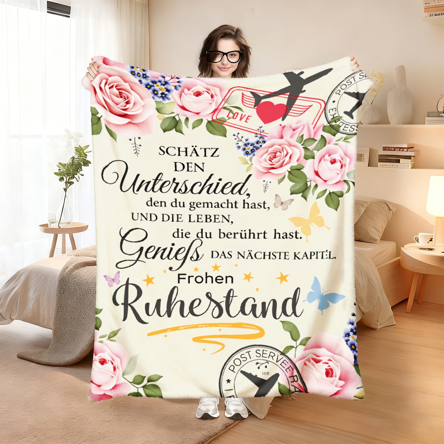 Image of 1pc Joocar Women's Retirement Gift Blanket | Flannel 280gsm, Polyester, Cartoon Theme, Machine Washable