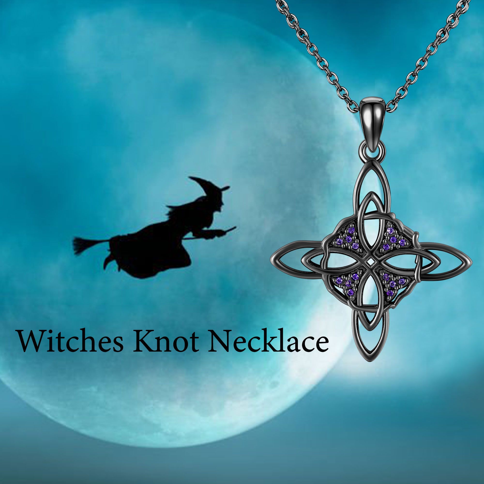 925 Silvery Witch Knot Necklace Celtic Cross Witch Accessories