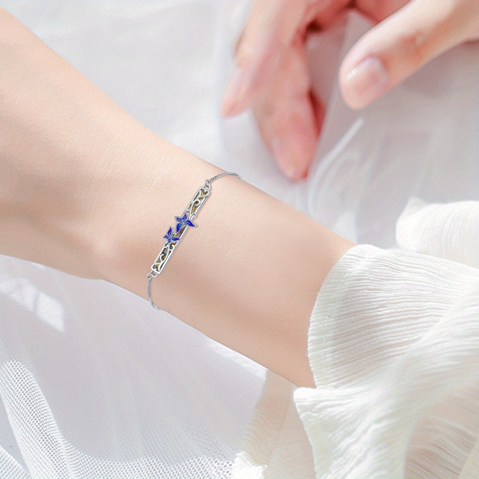 925 Sterling Silver Butterfly Abalone Shell Bracelet for Women