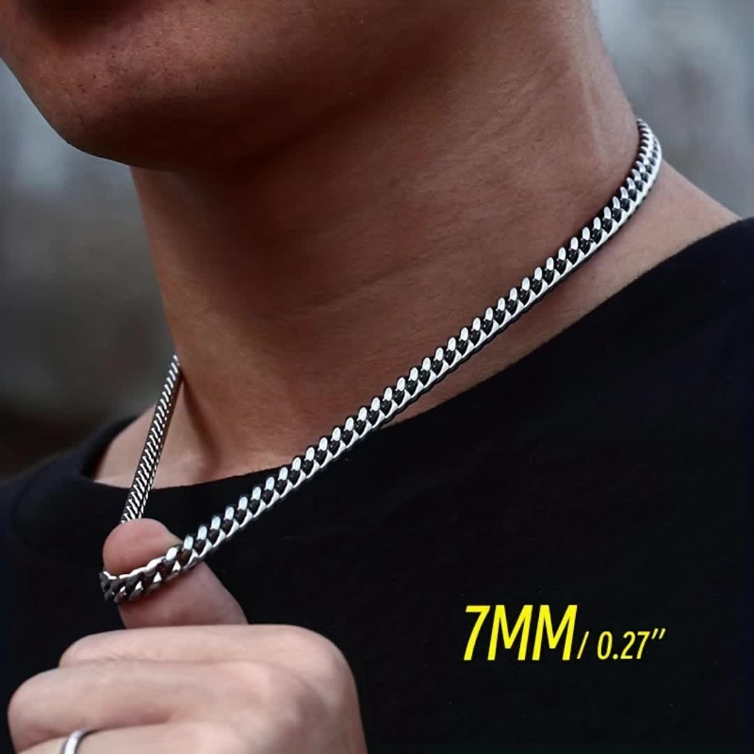 Wide Stainless Steel Chain Men's Unisex Silvery Link Chains