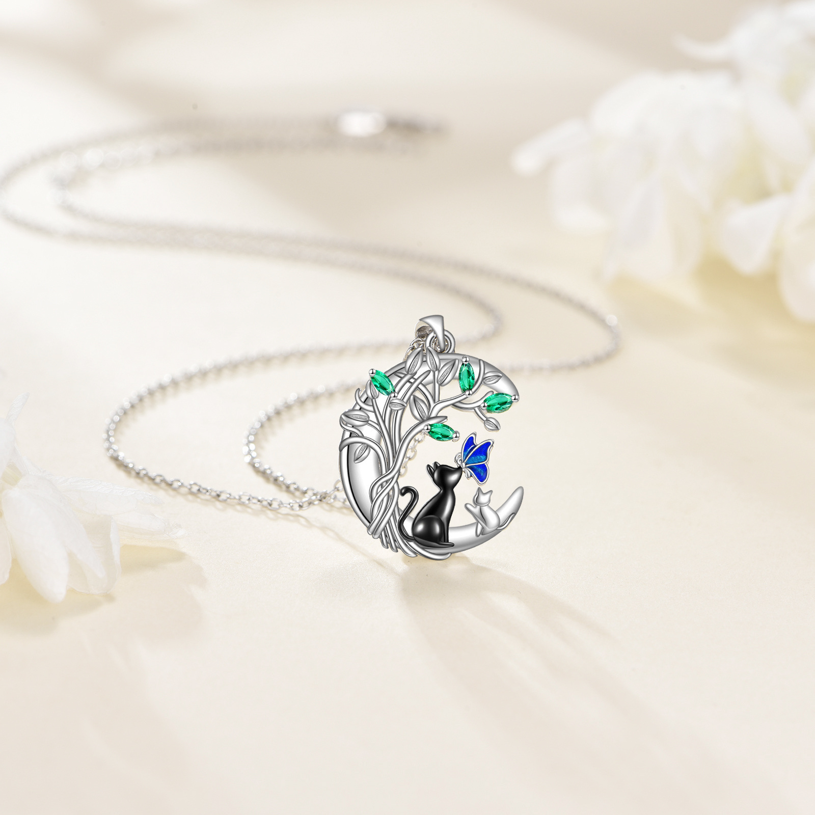 Women's 925 Sterling Silver Cat Necklace with Abalone Pendant
