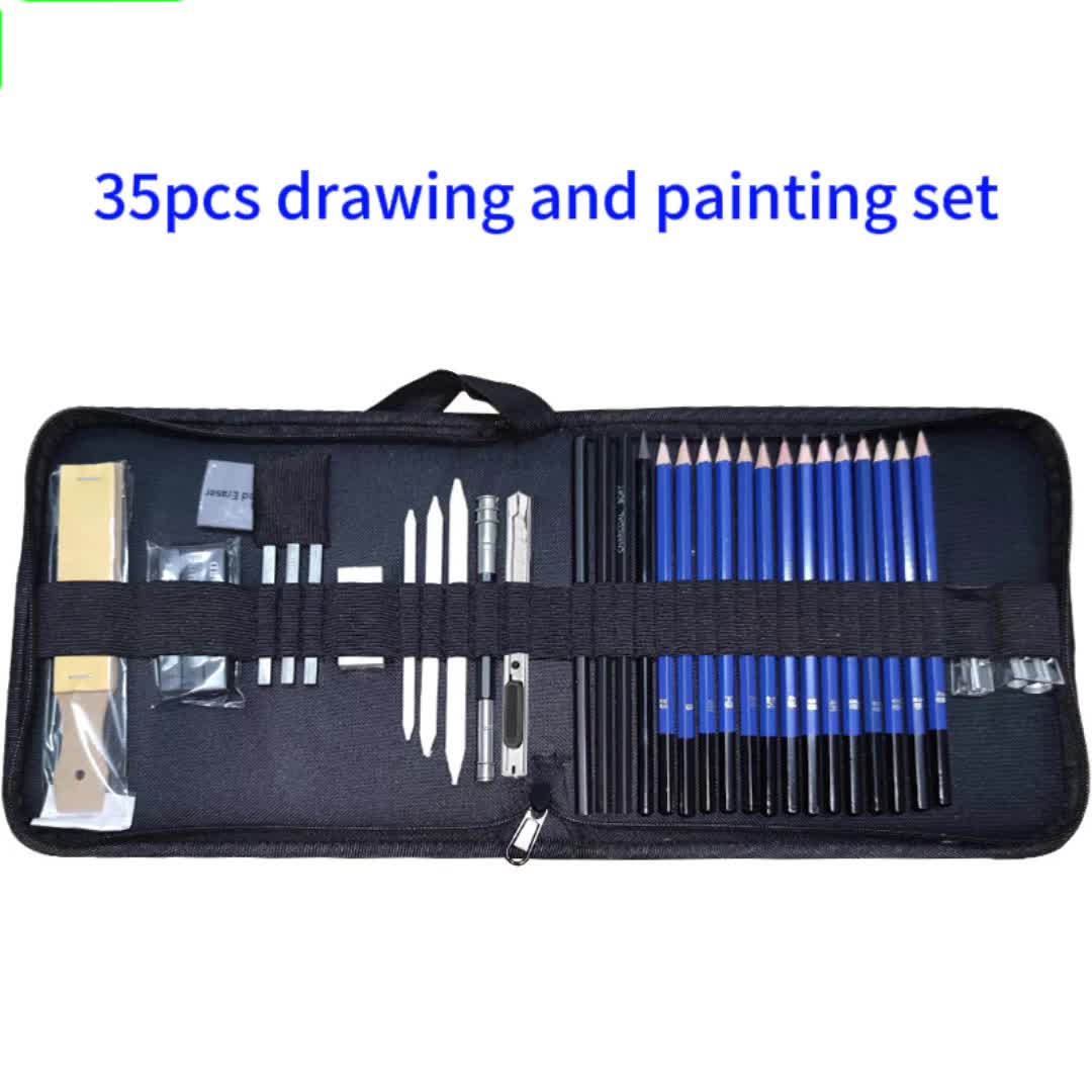 35 Pieces Pro Drawing Kit Sketching Pencils Set,Portable Zippered
