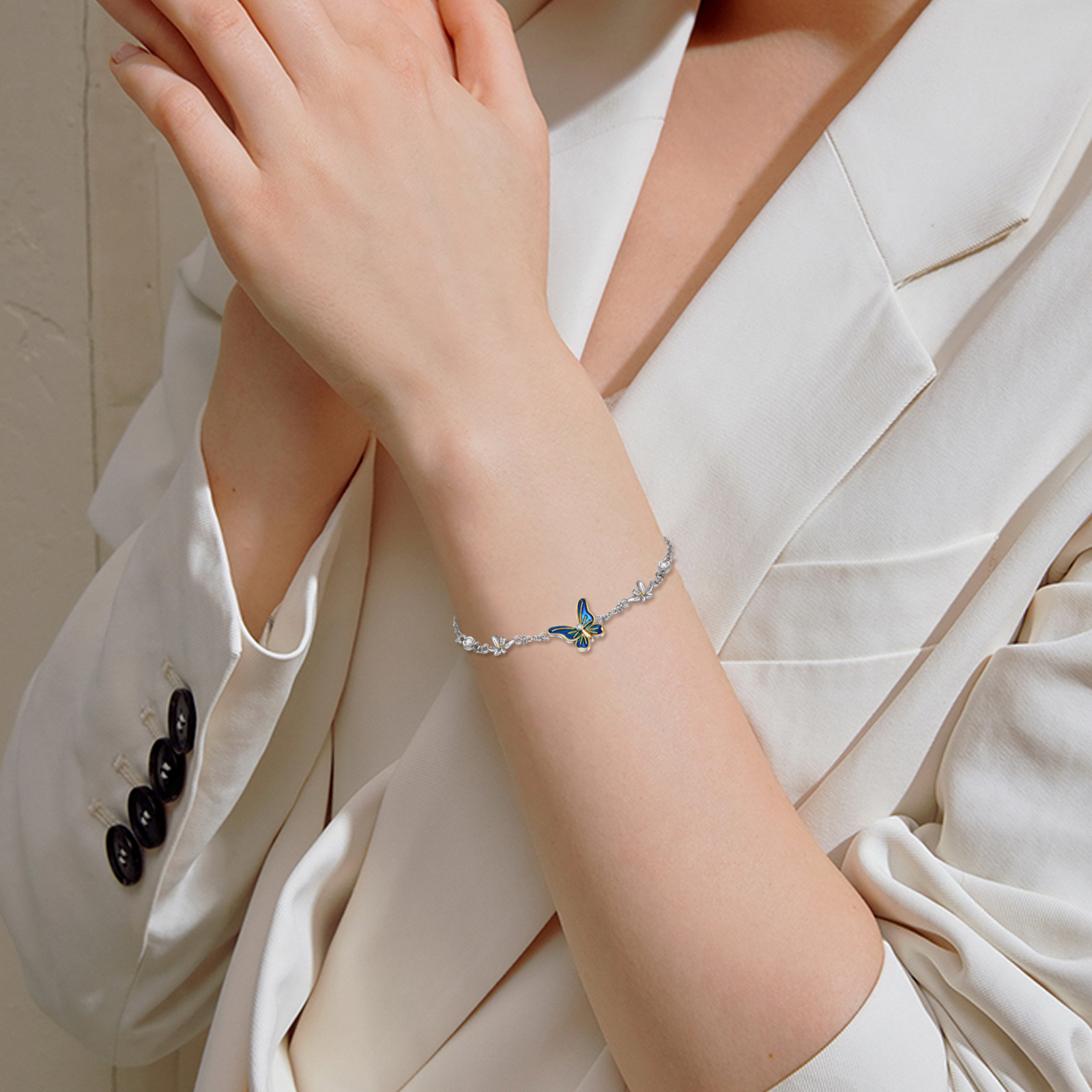 Sterling Silver Butterfly Daisy Anklet Bracelet