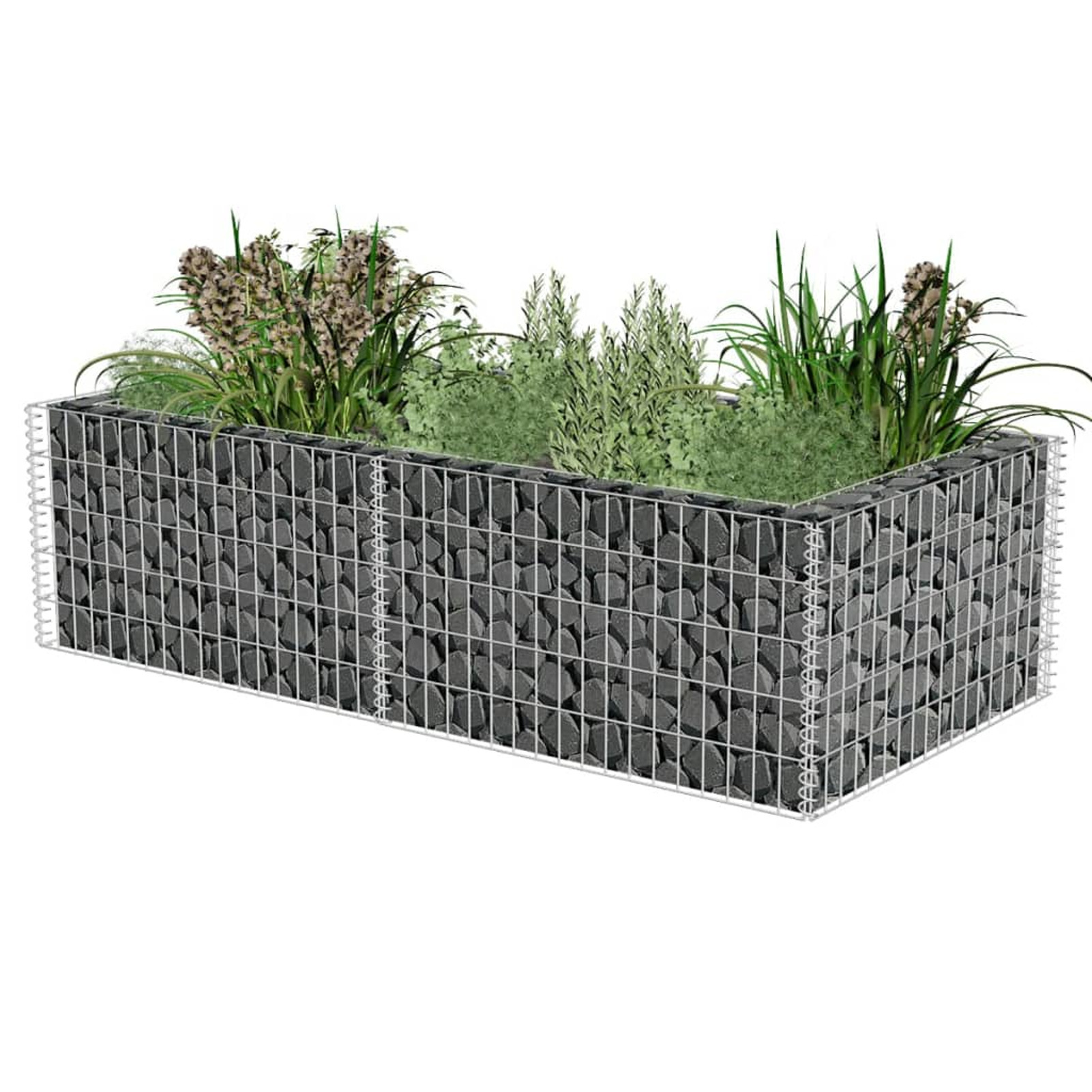 Gabion Planter Galvanised Steel 180x90x50 Cm Garden Fence For Terrace Backyard Outdoor Decoration Fence