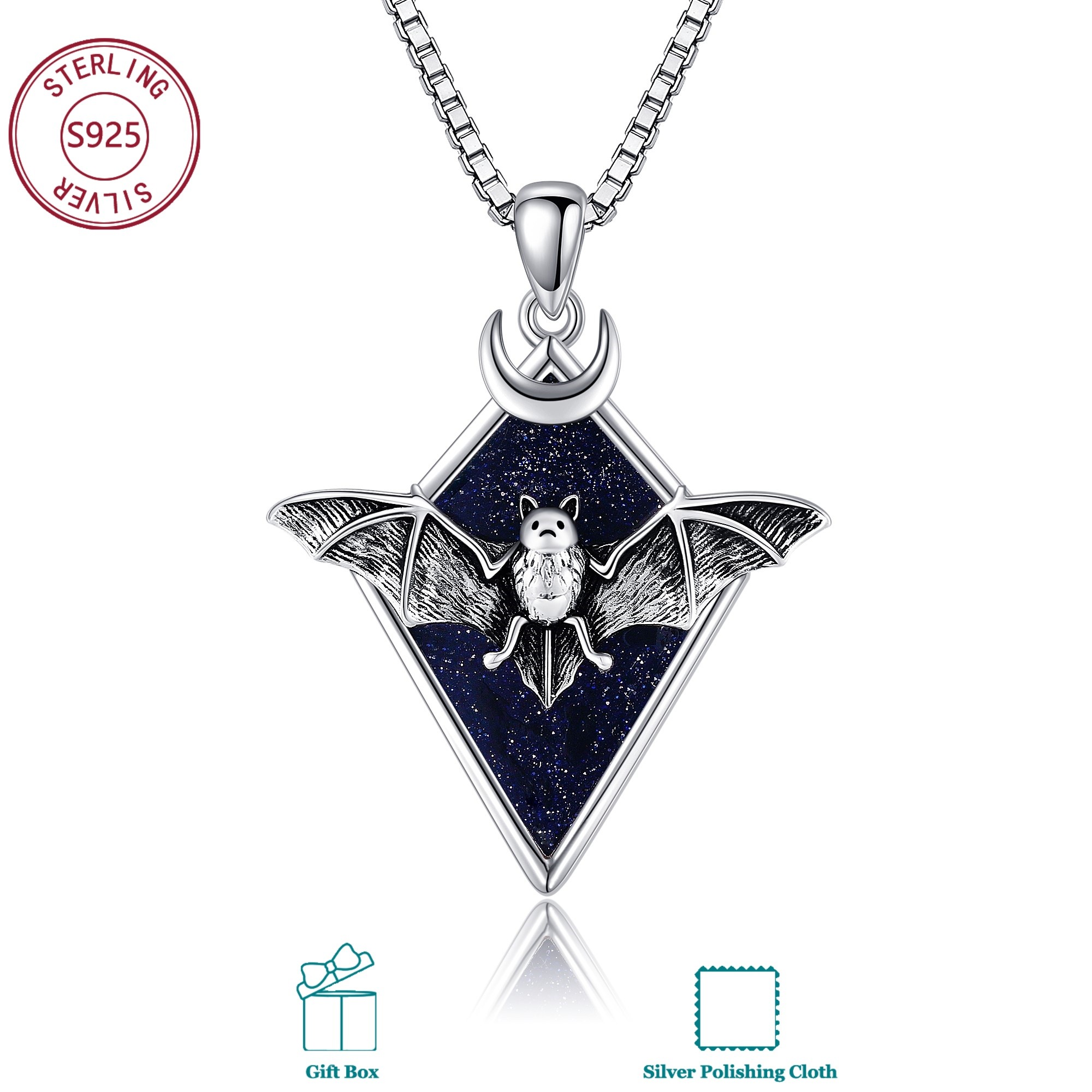 Image of 925 Sterling Silvery Bat Necklace, Unisex Daily Wear, Birthday & Valentine's Day Gift, Meaningful Present For