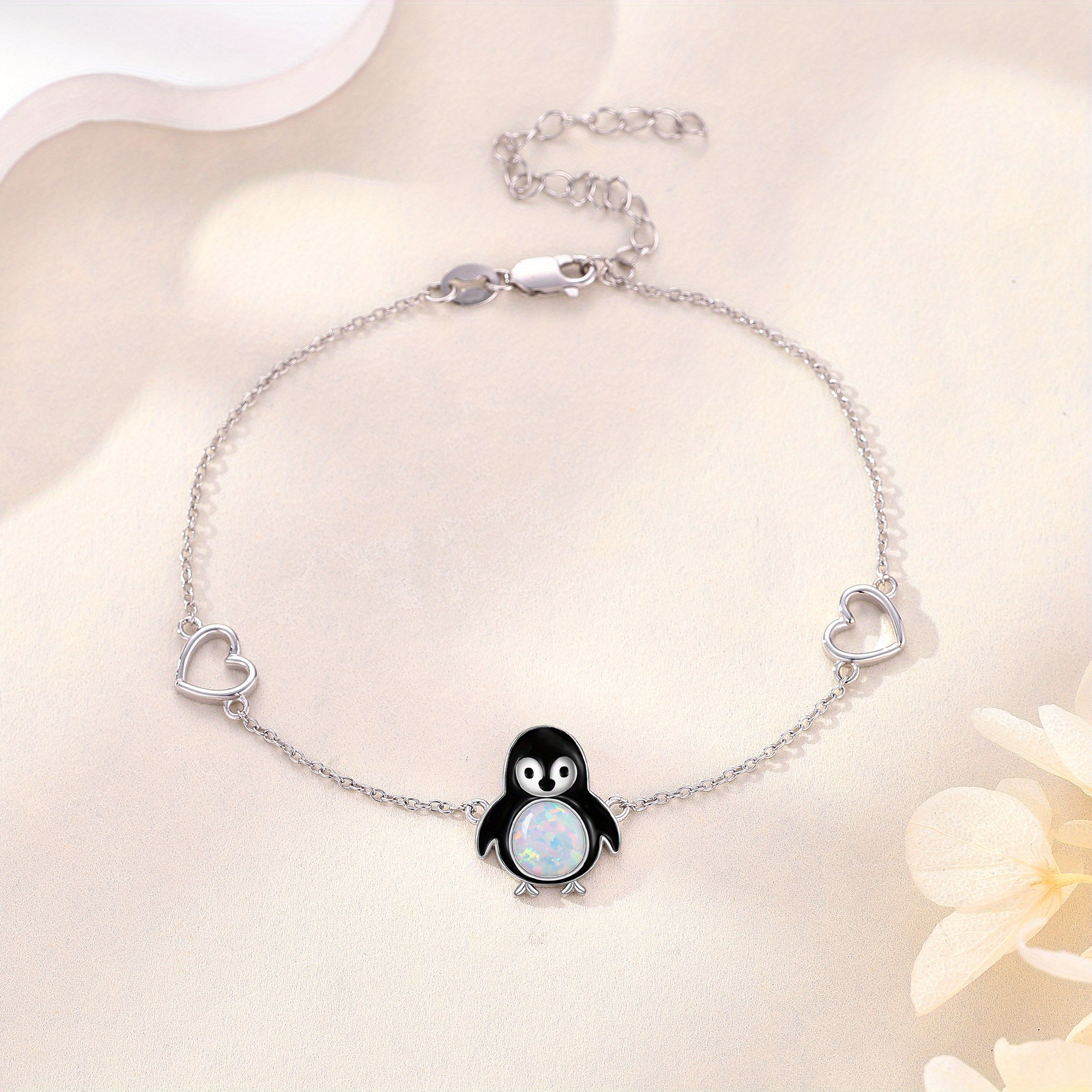 Women's Penguin Bracelet in 925 Sterling Silver with Opal