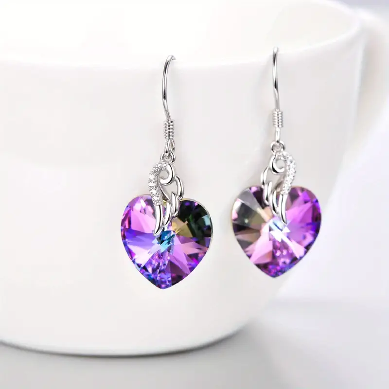 yfn love heart synthetic crystal sterling silver dangle drop earrings with synthetic crystals fine jewelry gift for women anniversary birthday gift christmas holiday gifts 34 mm x 14 mm synthetic crystal from cubic zirconia Product details 2