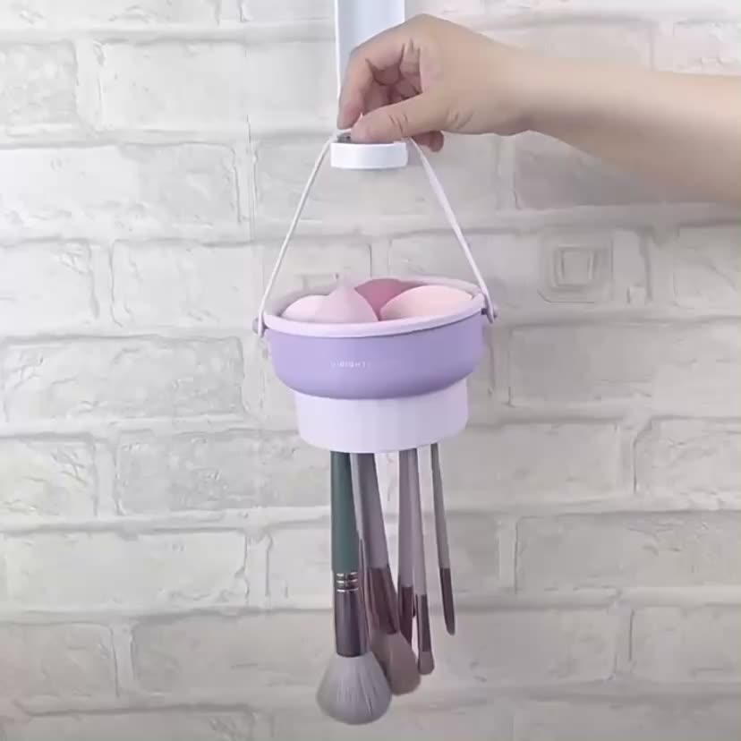 Makeup Brush Cleaner Mat Hanging Drying Rack Basket To Dry - Temu
