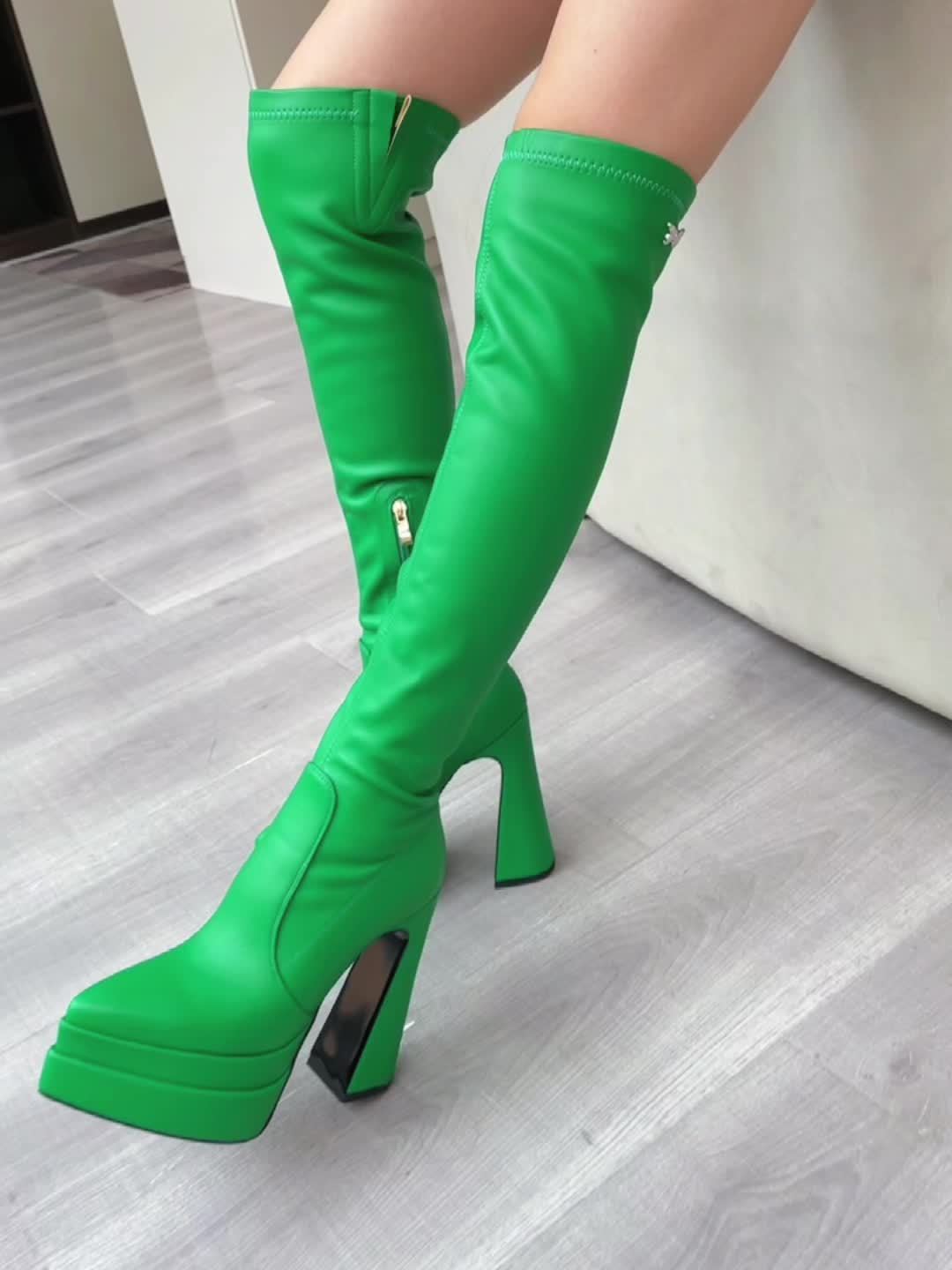 Neon green over 2024 the knee boots