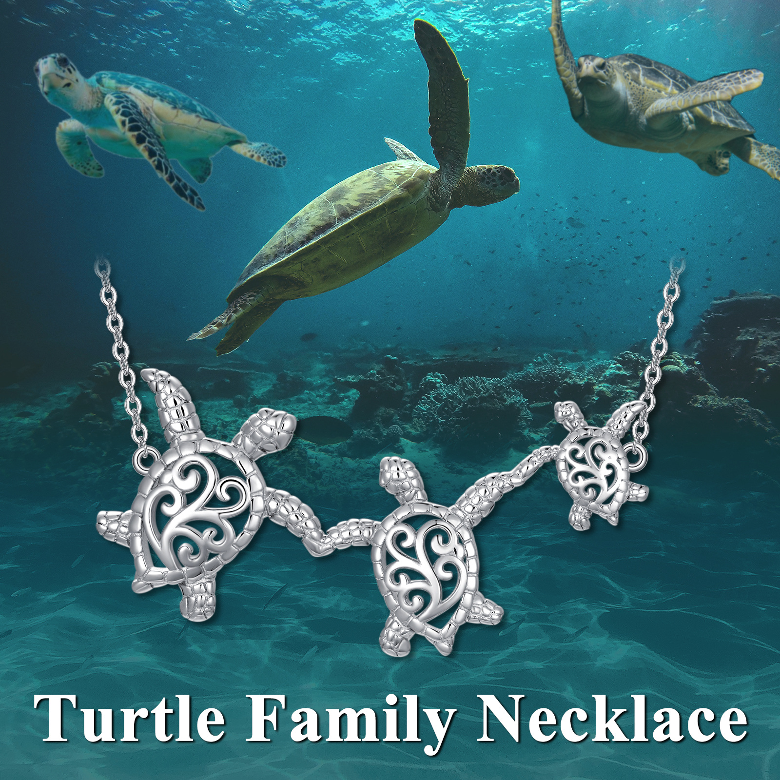 Women's Turtle Family Necklace — S925 Sterling Silver Charm