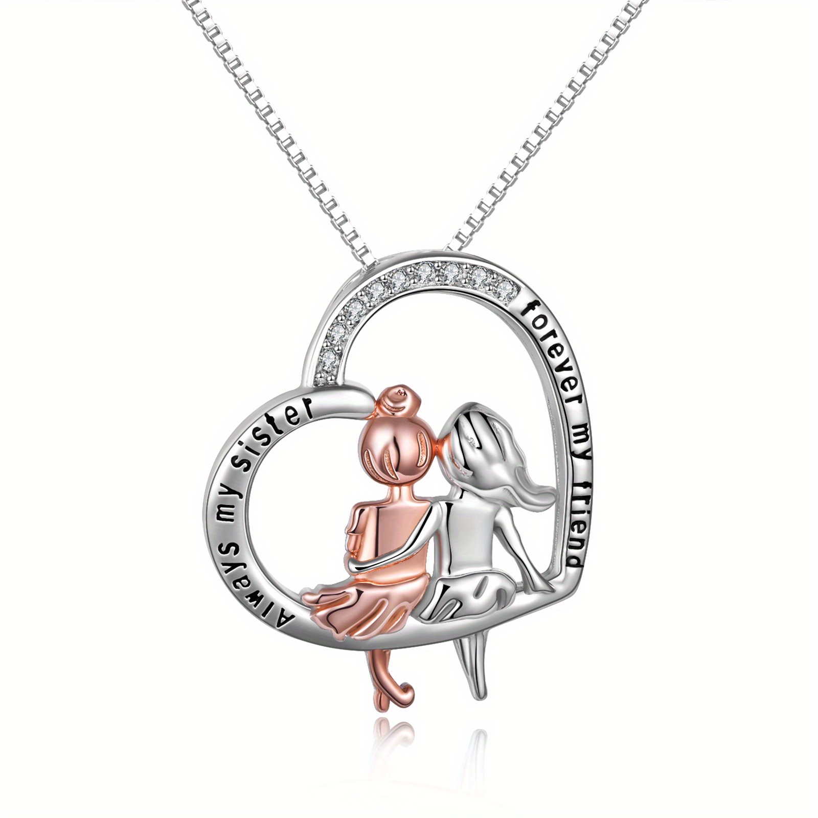 Image of Sisters Necklace, 925 Sterling Silver Heart Pendant, Sister Necklace, Jewelry Birthday Gift, My Sister