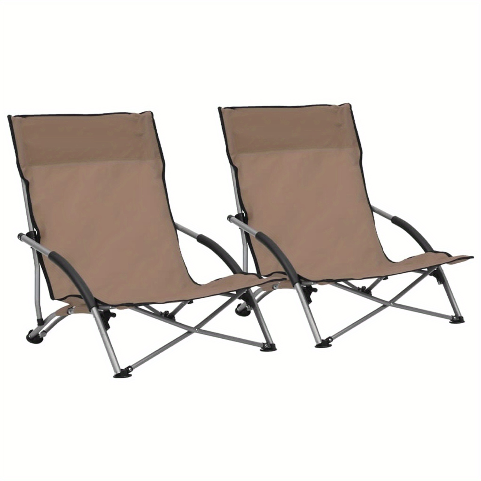 2 Piece Foldable Beach Chairs Taupe Fabric, Outdoor Garden Chair, Balcony Chair For Outdoor