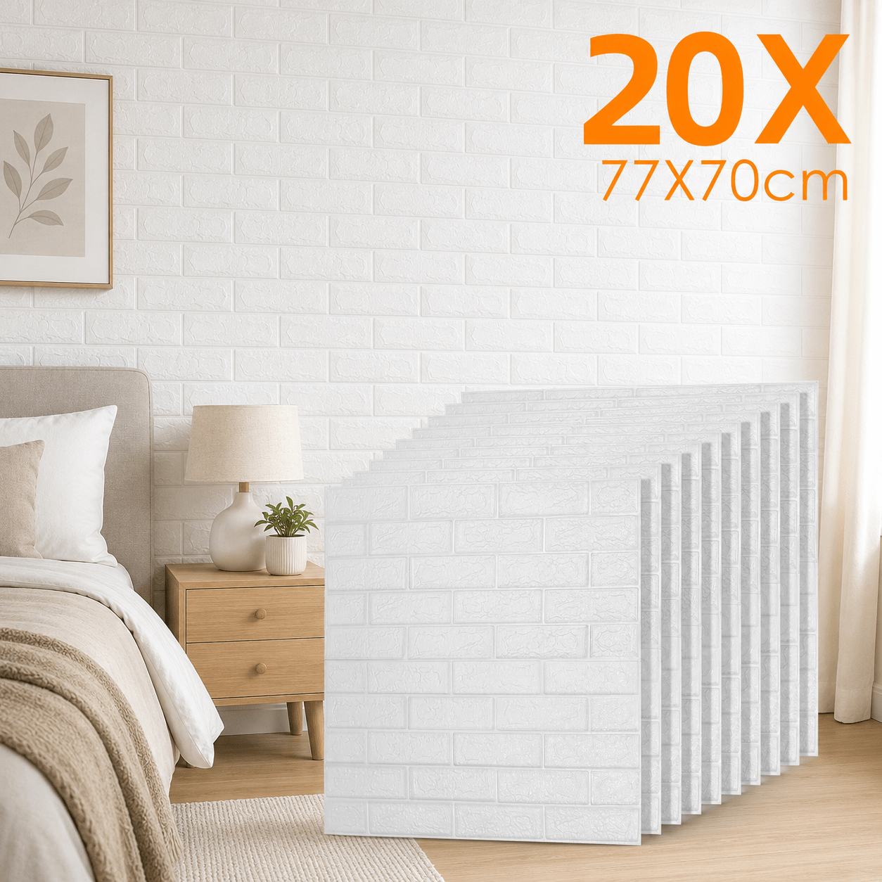 20pcs (20-pack) Self-adhesive Waterproof Wall Panels - Brick Tiles Suitable For Bedroom, Living Room, Kitchen, Wallpaper Panels With Anti-collision Covering, Installation For Home Decor