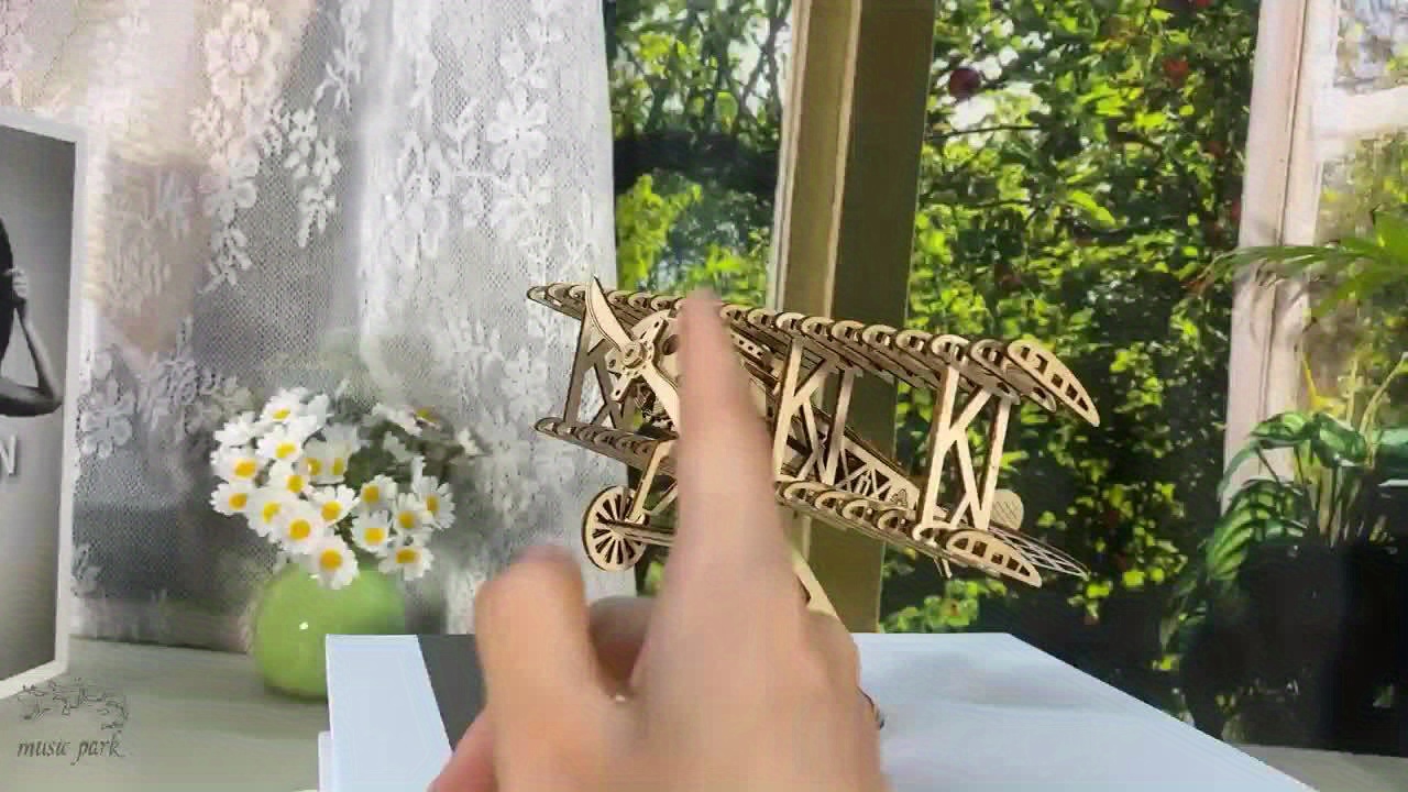 2pcs 3D Wooden Puzzle Mechanical Train and Bi-Plane Model Kits