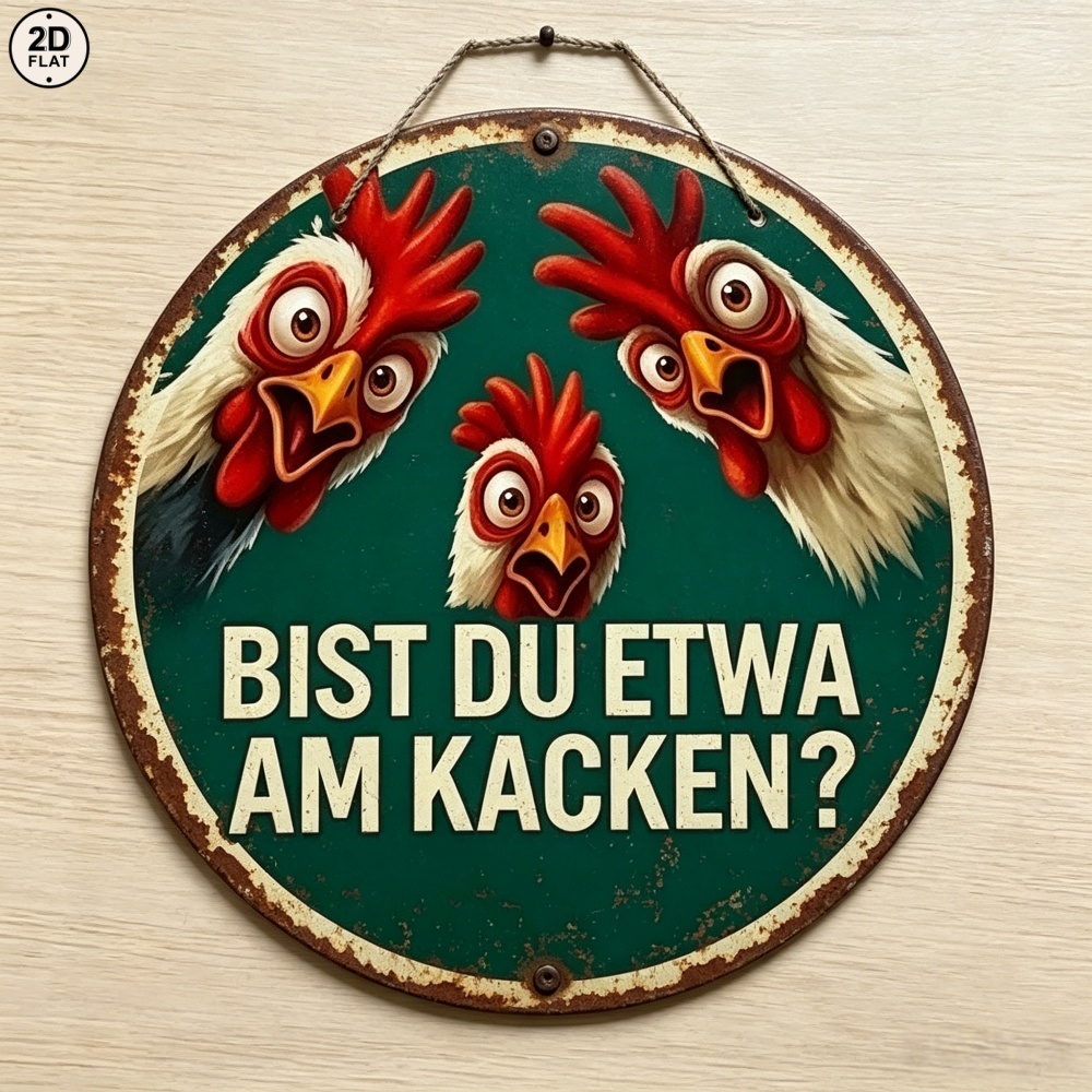 Image of 2d Flat - 1pc Round Metal Sign Are You Pooping? Funny German Chicken Sign. Perfect For Home, Office, Bar, Or Garden Decor 20x20cm 2d Flat