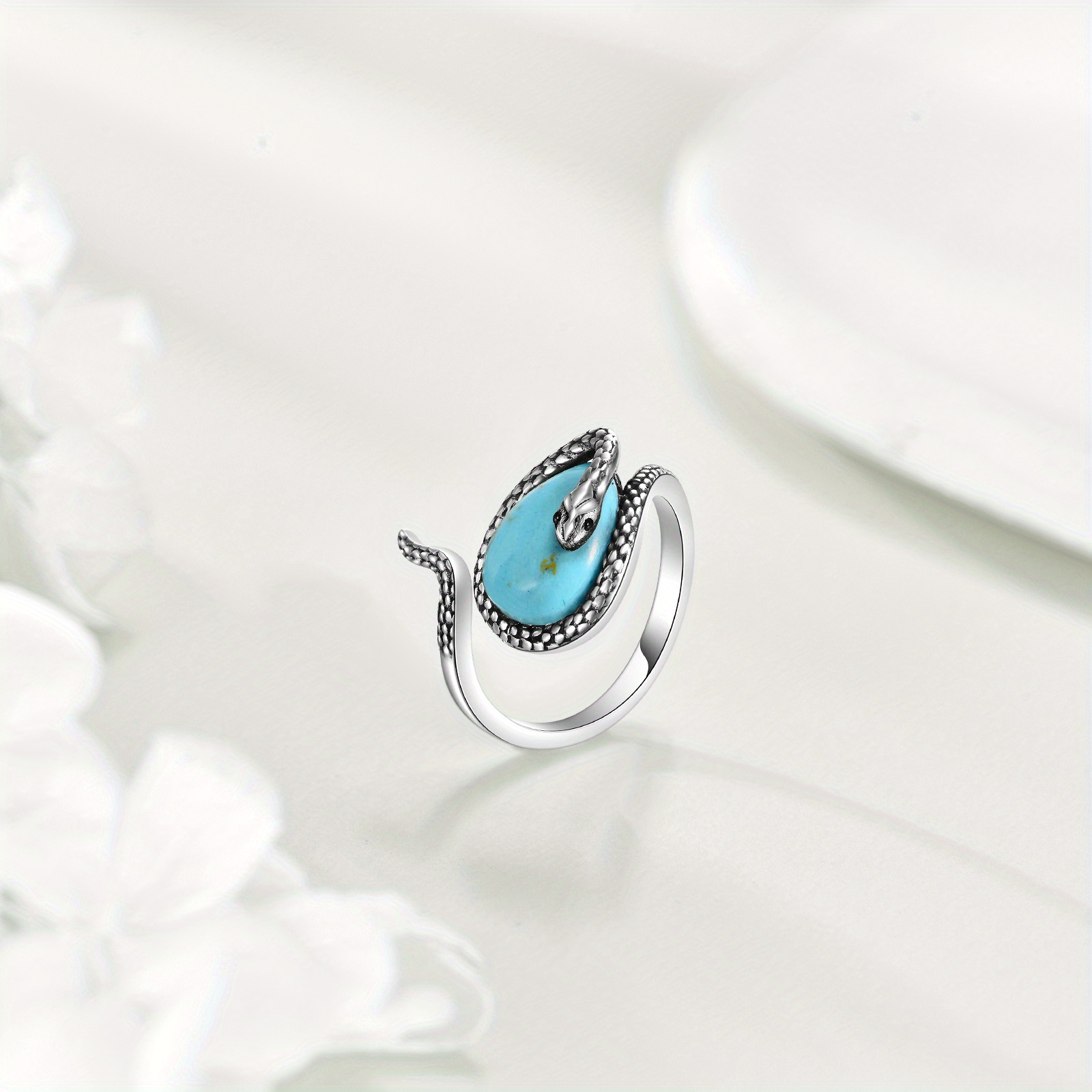 Snake Ring 925 Sterling Silver Artificial Turquoise Adjustable Ring