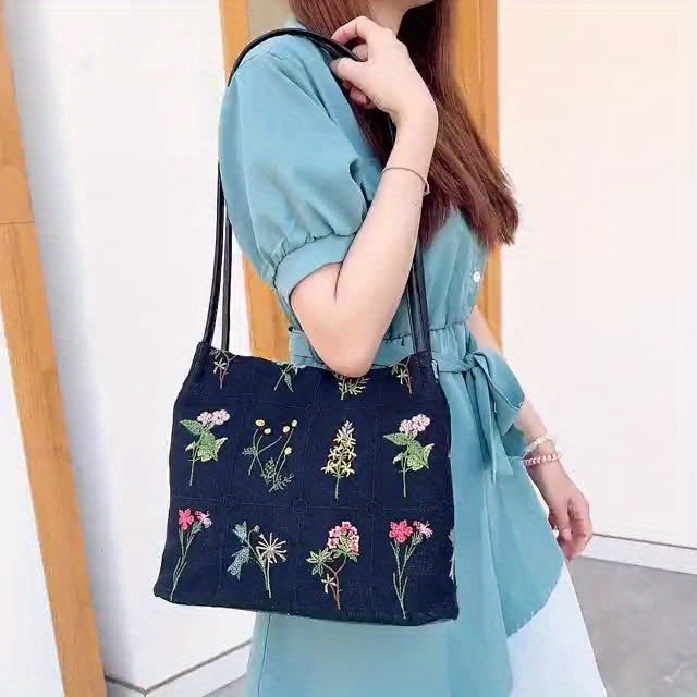 CHAMAIR Canvas Handbag Women Floral Shopping Tote Lunch Bucket Bag (4 Beige  Cherry) 