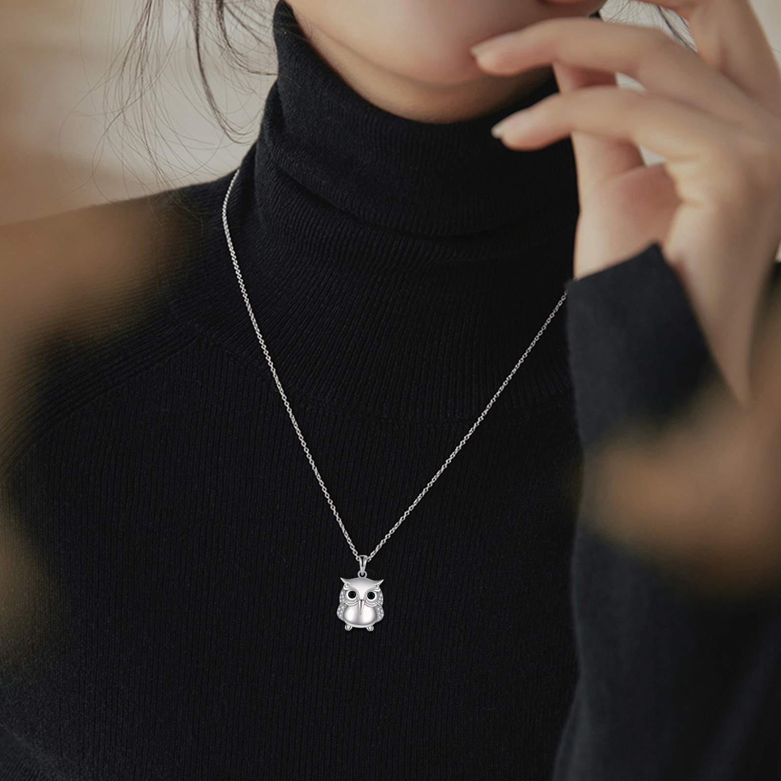 Adjustable Chain Owl Necklace, 925 Sterling Silver Pendant