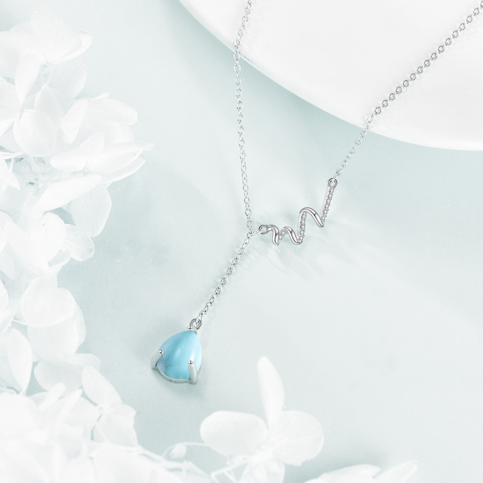 Sterling Silver Larimar Wave Necklace Y Shape Beach Jewelry