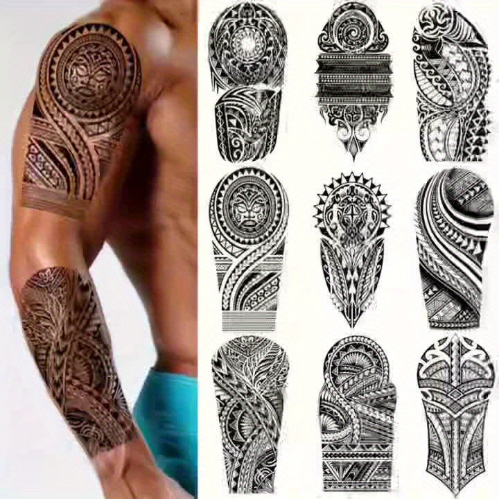 5pcs Black Tribal Wolf Head Totem Tattoo Stickers, Half-Sleeve Design