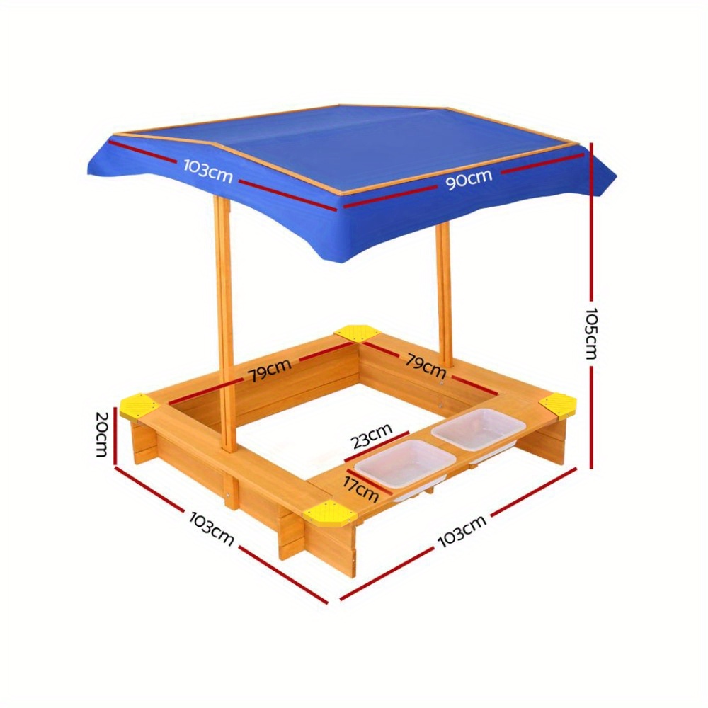     sandpit wooden sandbox with adjustable canopy water basin toys 103cm treated fir wood uv high quality sand water play for   ages 3 Product details 2