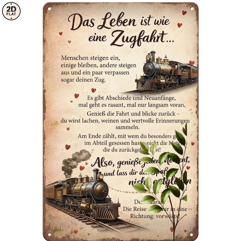 Image of 2d Flat - 1pc Metal Sign. Vintage Train Life Journey Design Perfect For Home, Office, Bar, Outdoor Decor 20x30cm 2d Flat