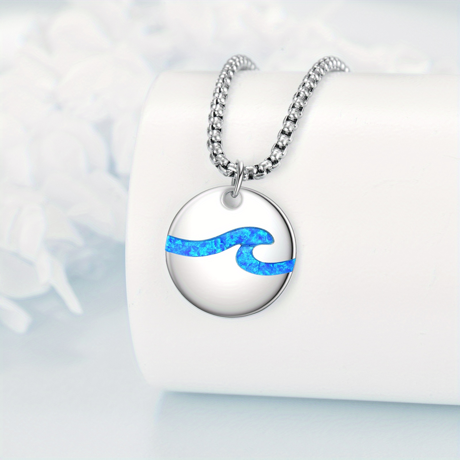 Women's 925 Sterling Silver Wave Necklace with Synthetic Opal