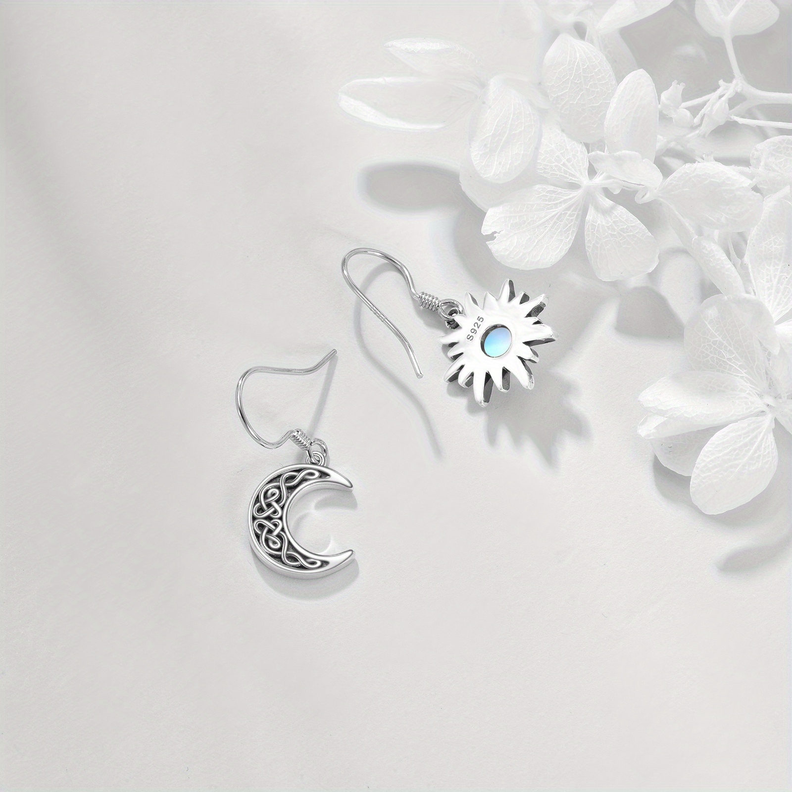 Sun and Moon Dangle Drop Earrings, Celestial Gift