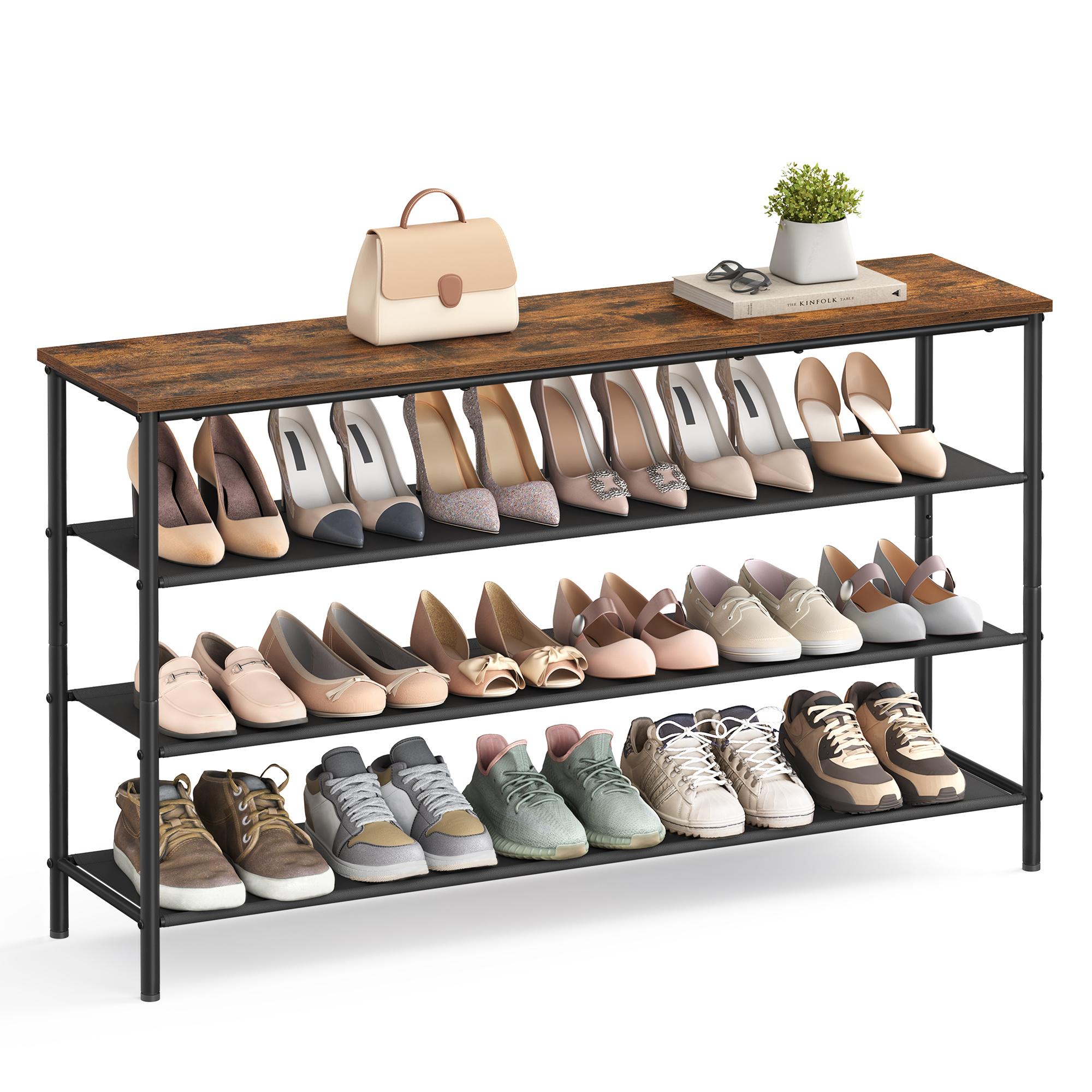 5-tier Shoe Rack, Space For Entryway, 4 Fabric Shelves, Large Surface For Bags, Shoe Storage, Metal