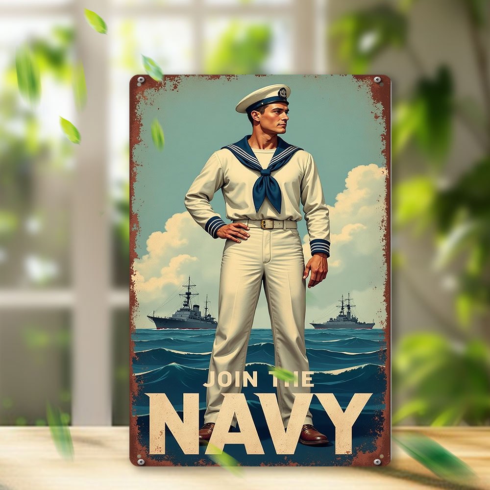 TEMU 2d Flat, 1pc Nautical Metal - Vintage Sailor & Battleships Naval Theme, Durable Iron Wall-mounted Join The Navy Sign Suitable For Kitchen, Bar,