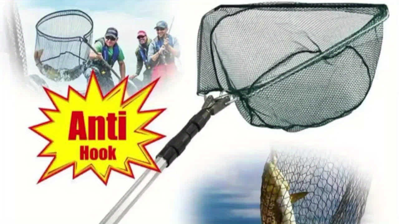 1pc Telescopic Folding Aluminum Handle Fishing Landing Net, 3-section  Extending Pole, Outdoor Fishing Tackle