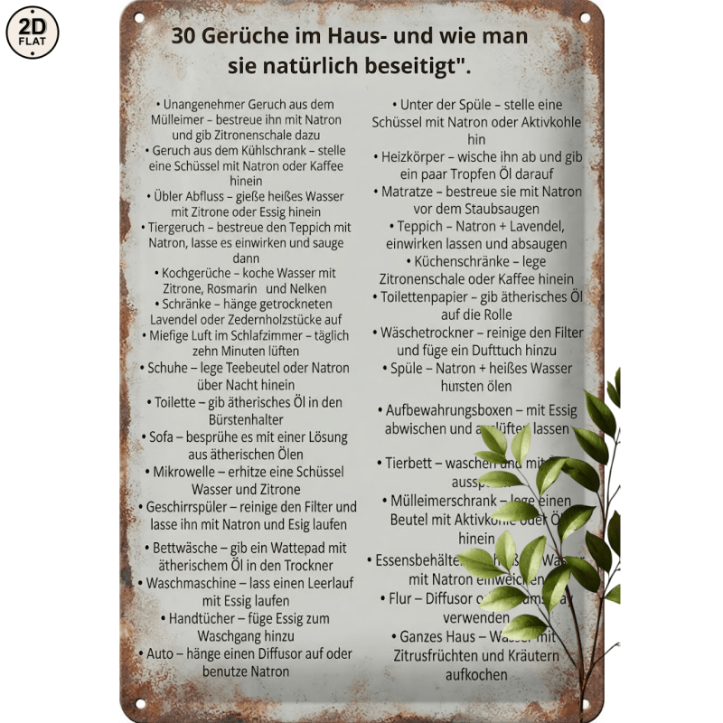 Image of 2d Flat - 1pc Metal Sign. 30 Household Smells Natural Removal Guide Perfect For Home, Office, Bar, Outdoor Decor 20x30cm 2d Flat