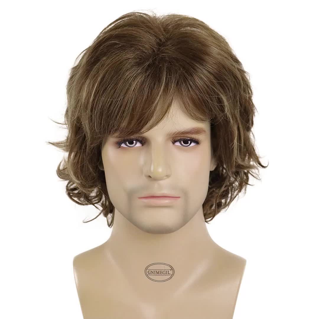 Men's Natural Wig Short Brown Synthetic Hair Mix Brown Wig - Temu