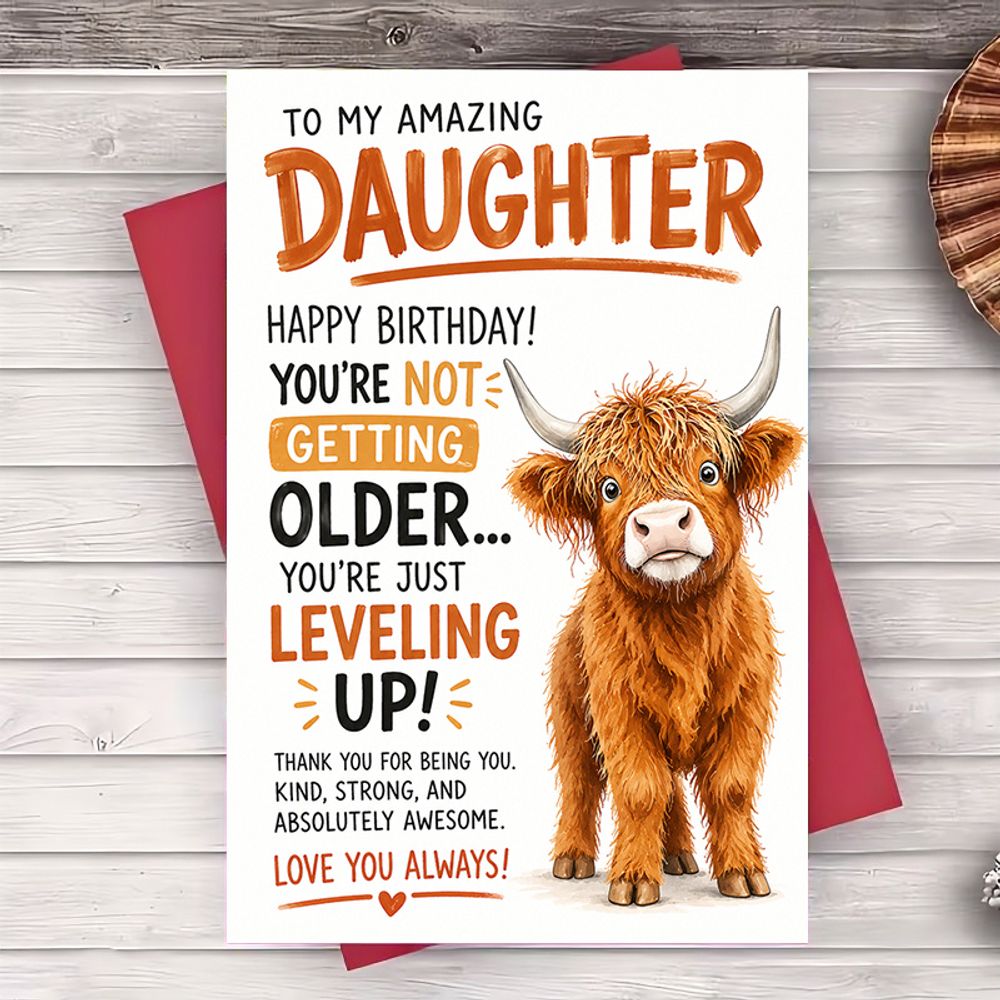 TEMU Funny Highland Cow Birthday Greeting Card, 1 Greeting Card And 1 Envelope, Gift For Daughter, For Her Birthday Celebration And Special Occasion